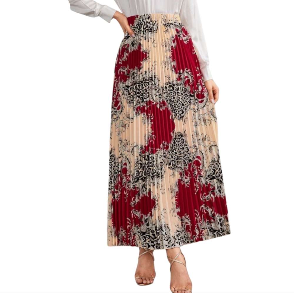 🩰 SHEIN Pleated Maxi Skirt | Boho Baroque Print |Size M (US 6 / EU 38) (Ref 10)
